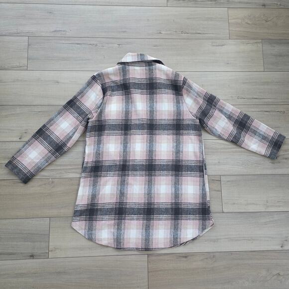 Melloday Long Flannel Open Cardigan Cream/Pink Plaid Jacket Women Plus Sz 1X - Picture 9 of 12